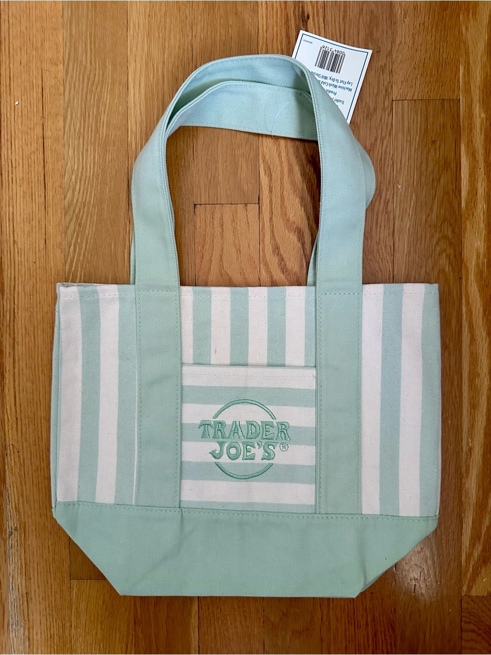 Trader Joe's Mint Green Mini Striped Canvas Tote